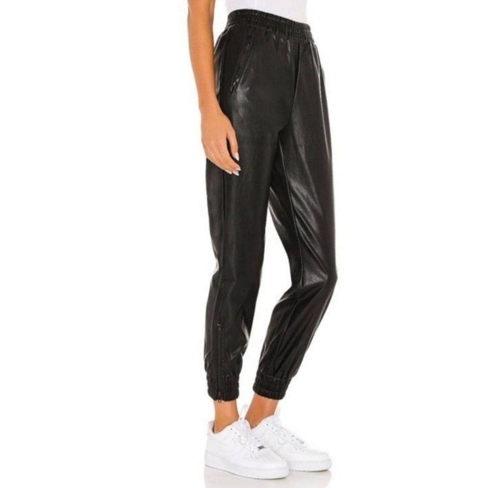 Superdown Black Rinah Faux Leather Side-Zip Jogger Pants Medium